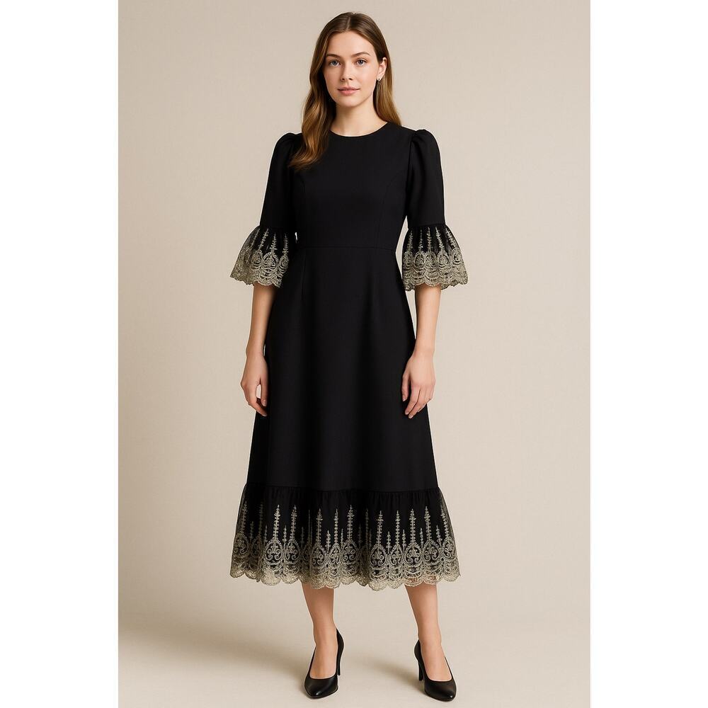 Pomander Place Black Lillith Dress Lace Maxi Size Medium NEW
